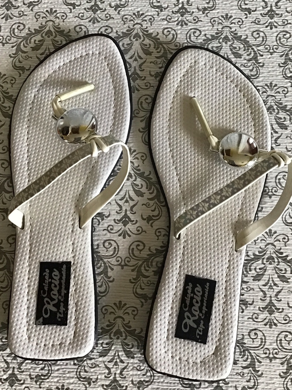 White Women's Thong Sandals with Silver Accent size 40